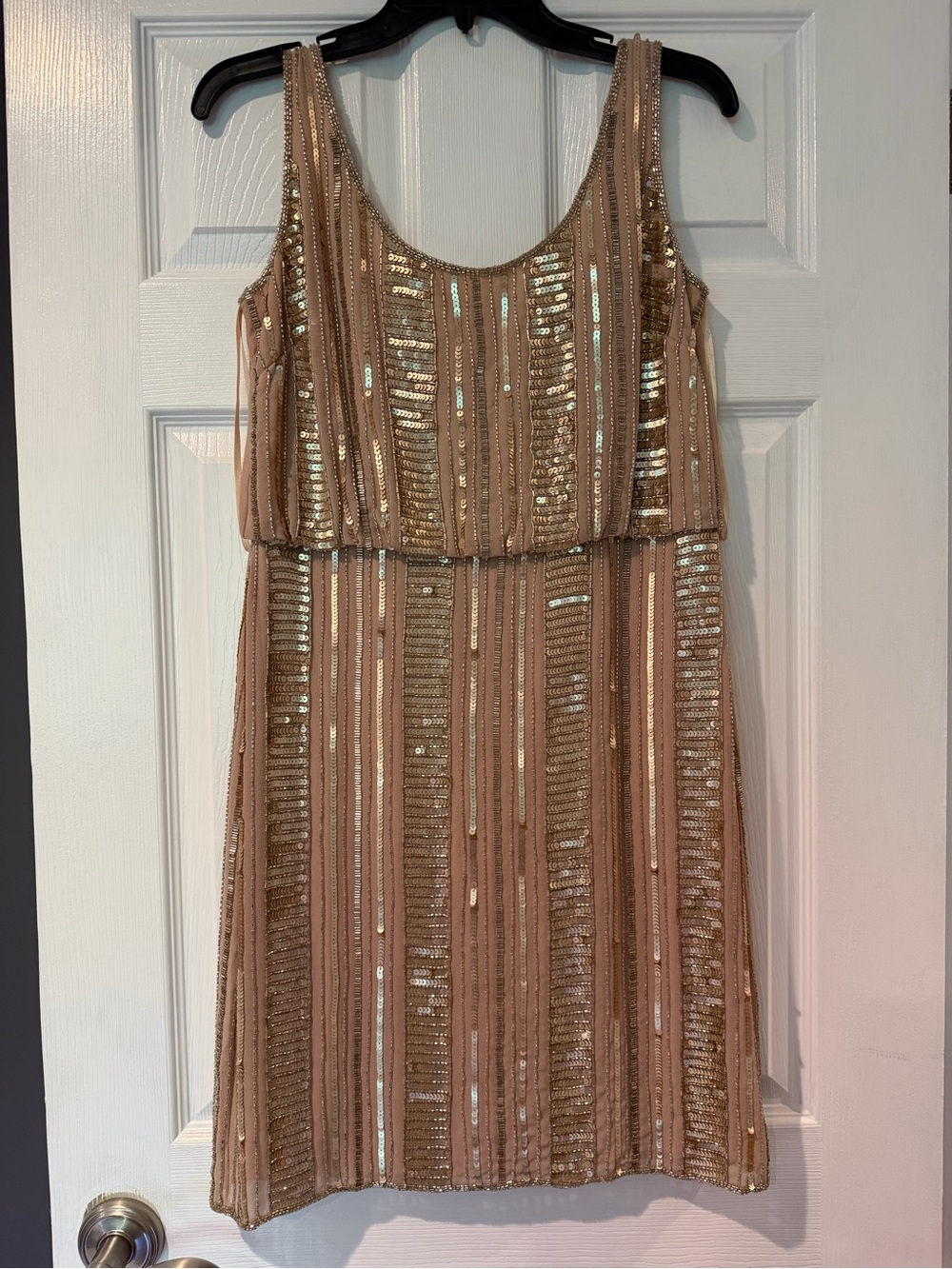 Aiden Maddox Nude Chiffon Sequin Dress-Sz 8